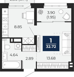 1-к квартира, вторичка, 33м2, 9/22 этаж