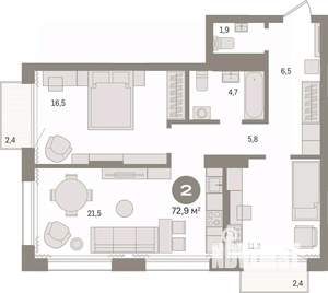 2-к квартира, вторичка, 73м2, 12/17 этаж