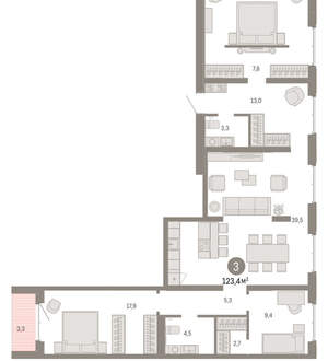 3-к квартира, вторичка, 123м2, 10/11 этаж