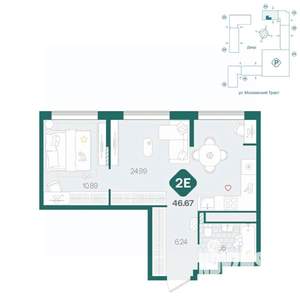 2-к квартира, вторичка, 47м2, 7/17 этаж