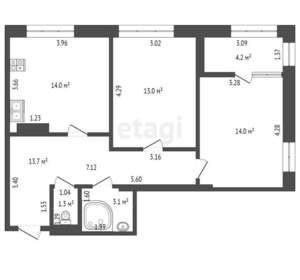 2-к квартира, вторичка, 63м2, 17/17 этаж