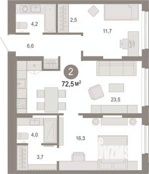 2-к квартира, вторичка, 73м2, 2/17 этаж