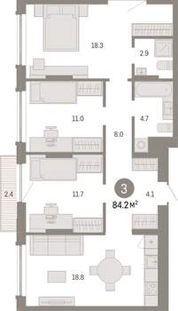 3-к квартира, вторичка, 84м2, 6/8 этаж