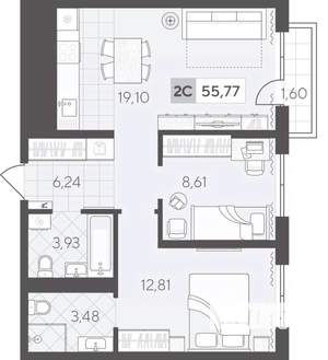 2-к квартира, вторичка, 56м2, 11/17 этаж