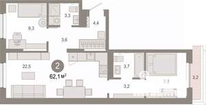 2-к квартира, вторичка, 62м2, 9/9 этаж