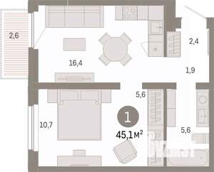 1-к квартира, вторичка, 45м2, 8/9 этаж