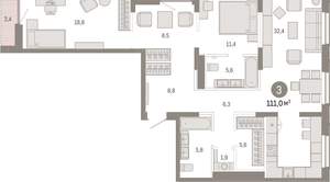 3-к квартира, вторичка, 111м2, 13/17 этаж