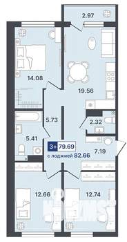3-к квартира, строящийся дом, 80м2, 4/8 этаж