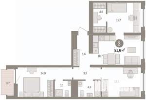 3-к квартира, вторичка, 82м2, 7/9 этаж