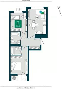 2-к квартира, вторичка, 63м2, 9/9 этаж