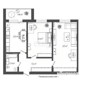 2-к квартира, вторичка, 53м2, 7/14 этаж