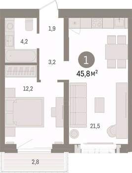 1-к квартира, вторичка, 46м2, 5/16 этаж