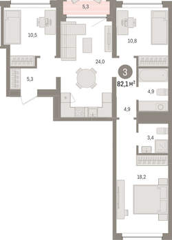 3-к квартира, вторичка, 82м2, 5/8 этаж