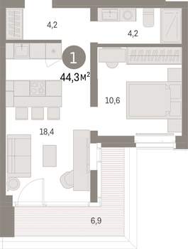 1-к квартира, вторичка, 44м2, 11/16 этаж