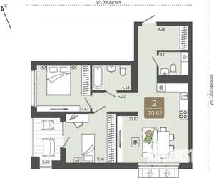 2-к квартира, вторичка, 71м2, 10/15 этаж