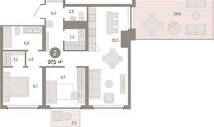 2-к квартира, вторичка, 97м2, 5/9 этаж