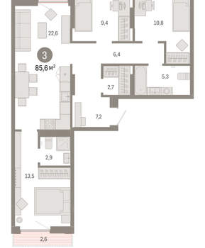 3-к квартира, вторичка, 86м2, 7/17 этаж