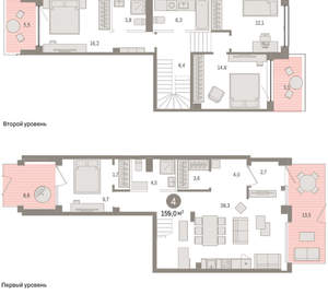 4-к квартира, вторичка, 159м2, 1/8 этаж