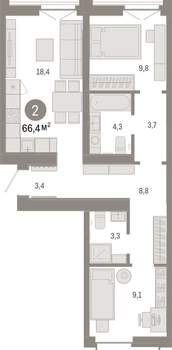 2-к квартира, вторичка, 66м2, 7/16 этаж