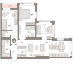 3-к квартира, вторичка, 92м2, 21/25 этаж