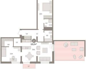 2-к квартира, вторичка, 121м2, 10/10 этаж