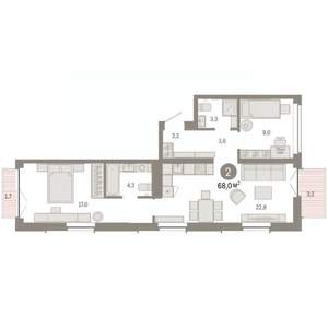 2-к квартира, вторичка, 68м2, 4/9 этаж
