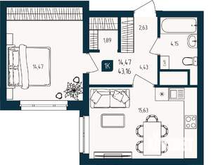 1-к квартира, вторичка, 43м2, 9/25 этаж