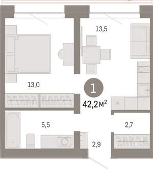 1-к квартира, вторичка, 42м2, 3/8 этаж