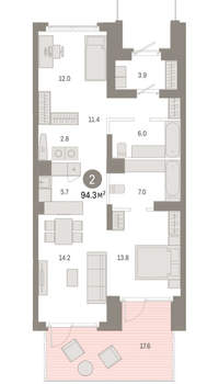 2-к квартира, вторичка, 94м2, 1/8 этаж