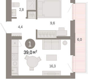 1-к квартира, вторичка, 39м2, 3/25 этаж