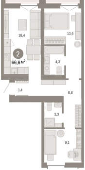 2-к квартира, вторичка, 67м2, 5/16 этаж