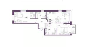 2-к квартира, вторичка, 72м2, 7/10 этаж