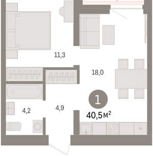 1-к квартира, вторичка, 41м2, 8/10 этаж