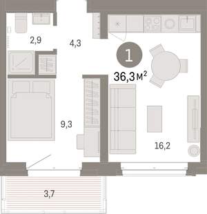 1-к квартира, вторичка, 36м2, 4/11 этаж