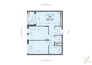 2-к квартира, строящийся дом, 58м2, 14/16 этаж