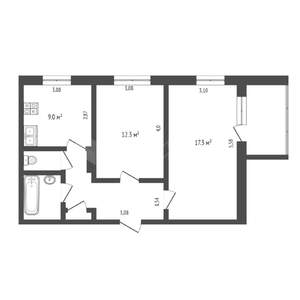 2-к квартира, вторичка, 44м2, 2/2 этаж