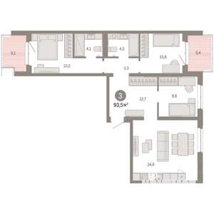 3-к квартира, вторичка, 94м2, 6/8 этаж