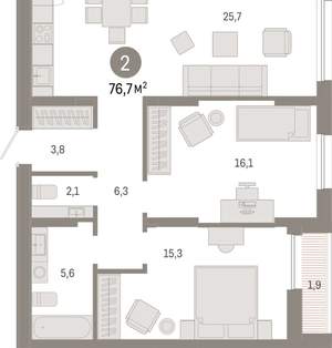 2-к квартира, вторичка, 77м2, 13/17 этаж