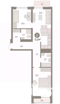 2-к квартира, вторичка, 71м2, 6/8 этаж