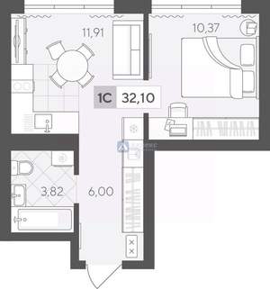 1-к квартира, вторичка, 32м2, 3/17 этаж