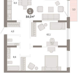 1-к квартира, вторичка, 84м2, 2/17 этаж