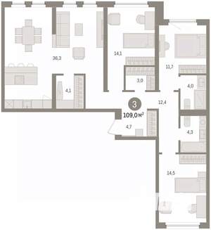 3-к квартира, вторичка, 109м2, 7/8 этаж
