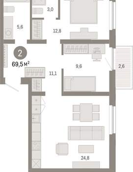 2-к квартира, вторичка, 70м2, 5/16 этаж