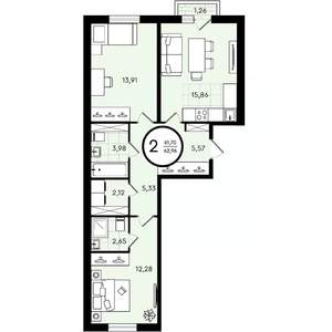 2-к квартира, строящийся дом, 63м2, 3/4 этаж