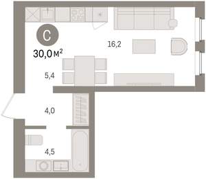 Студия квартира, вторичка, 30м2, 6/8 этаж