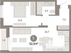 1-к квартира, вторичка, 53м2, 2/17 этаж