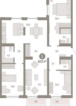 3-к квартира, вторичка, 117м2, 9/16 этаж