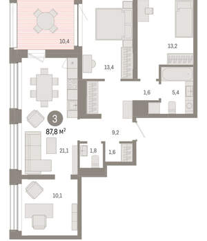 3-к квартира, вторичка, 88м2, 2/8 этаж