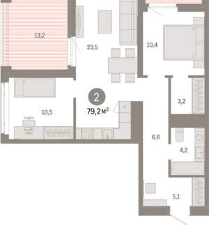 2-к квартира, вторичка, 79м2, 14/25 этаж