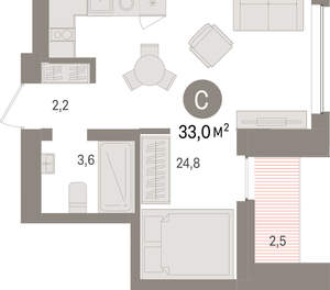 Студия квартира, вторичка, 33м2, 6/8 этаж